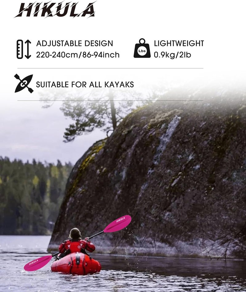 HIKULA Kayak Paddles Aluminum Shaft Paddle with Nylon Blades, Floating Adjustable Kayaking Oars, 3 Piece, 220-240cm/86-94 Inches,Black/Rose/Teal - Image 4